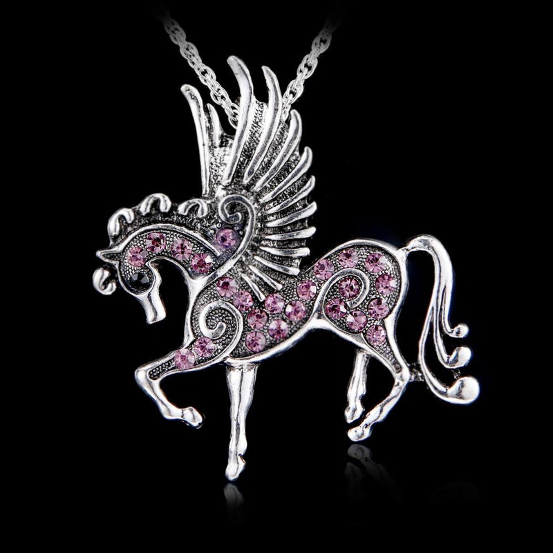 Vintage Crystal Pegasus Horse Necklace & Pendant - Giortazo