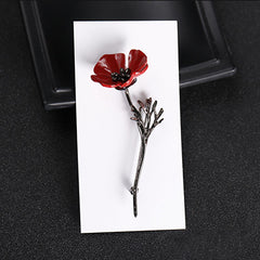 Vintage Red-Poppy Flower Collar Pin - Giortazo