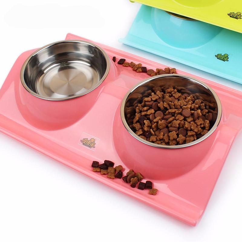 Eco-Friendly  Stainless Steel with Plastic Stopper Combo Dog Bowl - Giortazo