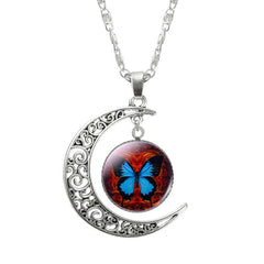 Trendy Silver Moon butterfly Pendant Necklace for Women - Giortazo