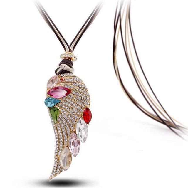 Rose-Gold Crystal Feather Angel Wings Necklace - Giortazo