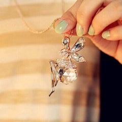 Sterling New Gold Crystal Angel Necklace for Women - Giortazo