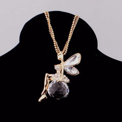 Sterling New Gold Crystal Angel Necklace for Women - Giortazo