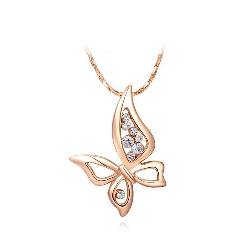 New Butterfly Pendant in Rose-Gold Chain for Women - Giortazo