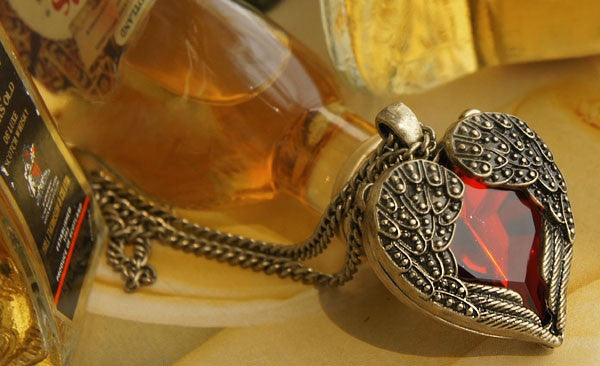 Vintage Red Gem Crystal Heart Angel Wing Necklace & Pendant - Giortazo