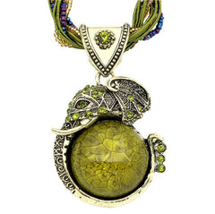 Handmade Vintage Bronze Crystal Resin Elephant Pendant & Necklace - Giortazo