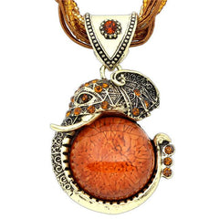 Handmade Vintage Bronze Crystal Resin Elephant Pendant & Necklace - Giortazo