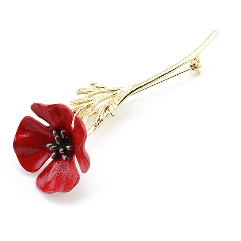 Vintage Red-Poppy Flower Collar Pin - Giortazo