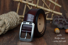 Vintage Pure Leather Belt with Strap Pin Buckle for Men - Giortazo