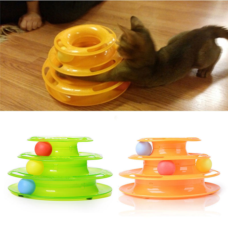 Three-Level Plastic Tower Tracks Disc Play Station for Pets - Giortazo