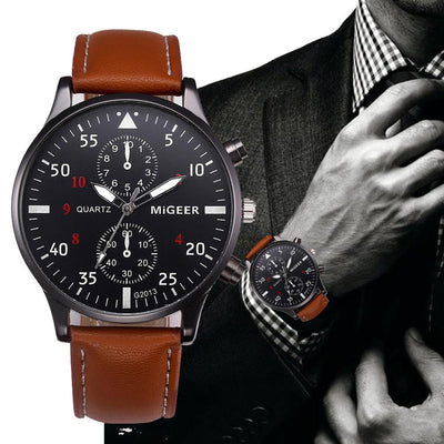 Best Seller Vintage Analog Quartz Wristwatch with Leather Band for Men - Giortazo