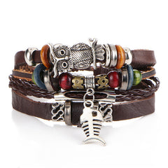 Vintage Punk-Designed Bracelets with Crystal Beads and Owl - Giortazo