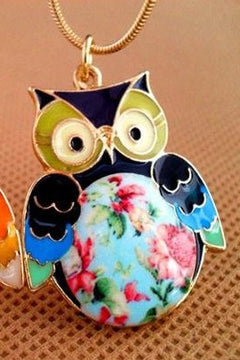 Colorful Enamel Owl Pendant Necklace - Giortazo